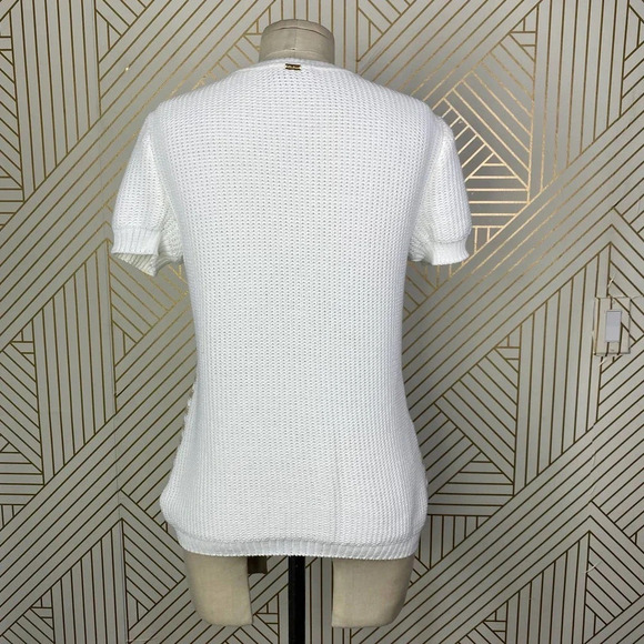 St. John Sport Striped Short Sleeve Knit Sweater in White & Tan Size US XS - Picture 7 of 12